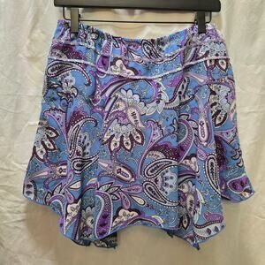 Y2K Limited Too blue purple paisley mini skirt sequin asymmetrical hem size 16.5